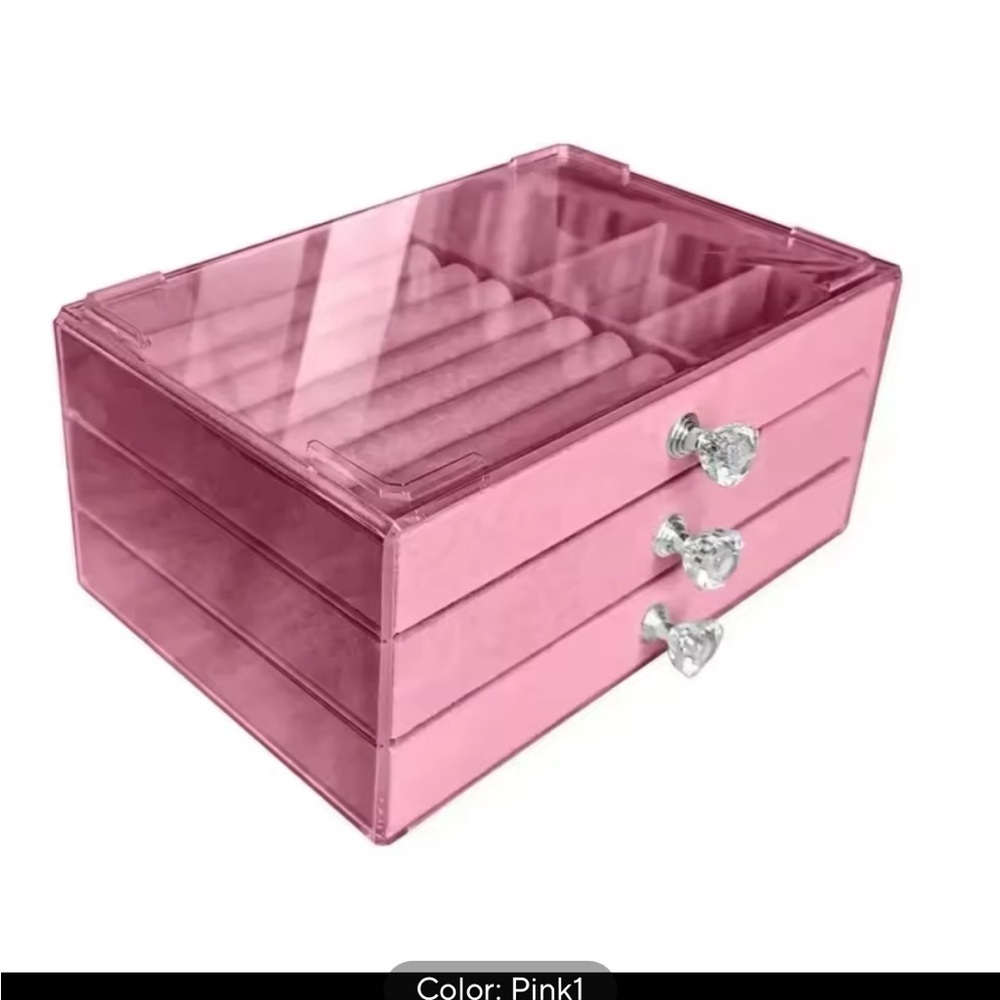Dusty Pink Jewelry Box With Star-Shaped Handles And Glossy Finish 0303